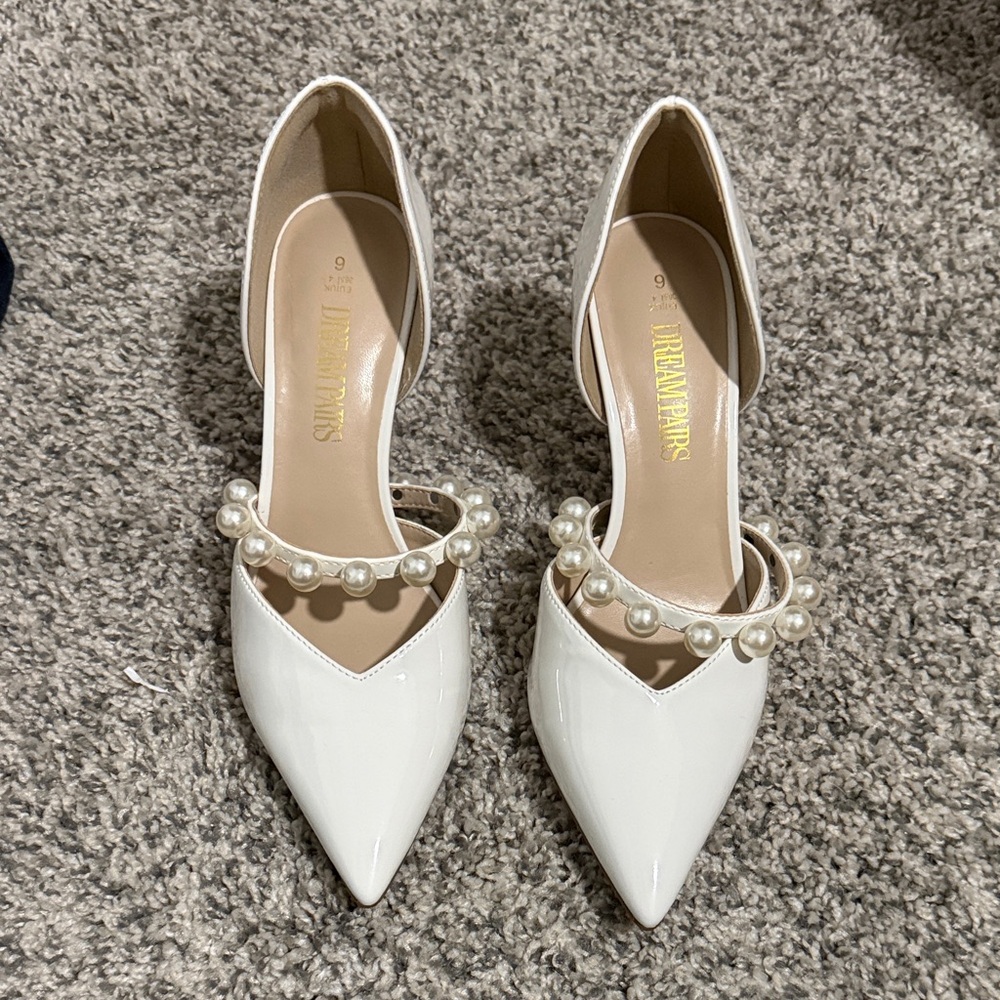 Dream Pairs White Pearl-Embellished Heels